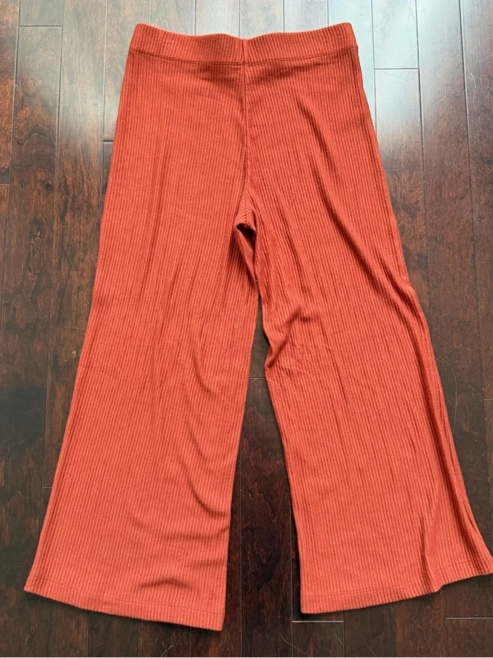 LOFT Women’s NWT Wide Legged Pants Size M Flowy Ribbed Burnt Orange Stretch Boho - Picture 4 of 5